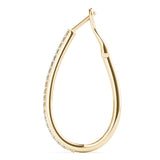 Yellow gold Pavé Round Diamond Teardrop Hoop Earrings with Hidden Hinged Setting 2