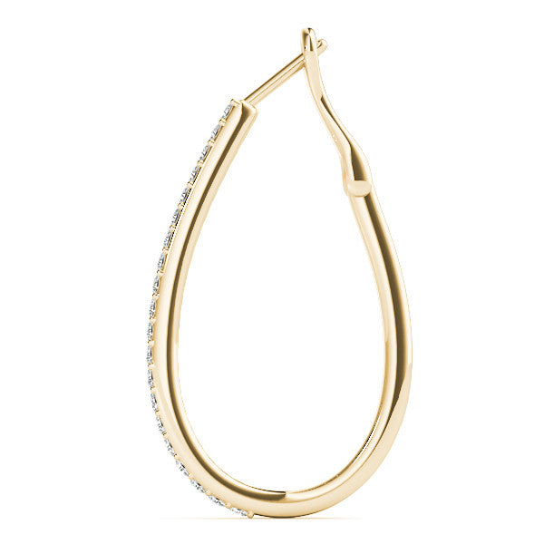 Yellow gold Pavé Round Diamond Teardrop Hoop Earrings with Hidden Hinged Setting