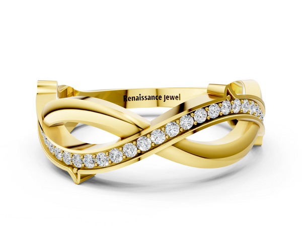 Yellow gold Pavé Round Diamond Twist Band with Channel Setting