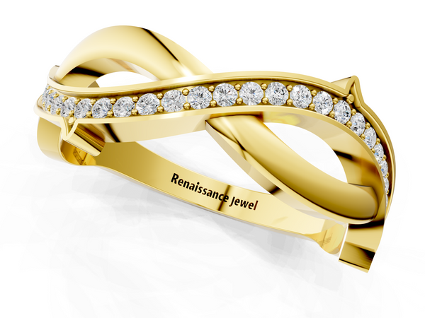 Yellow gold Pavé Round Diamond Twist Band with Channel Setting