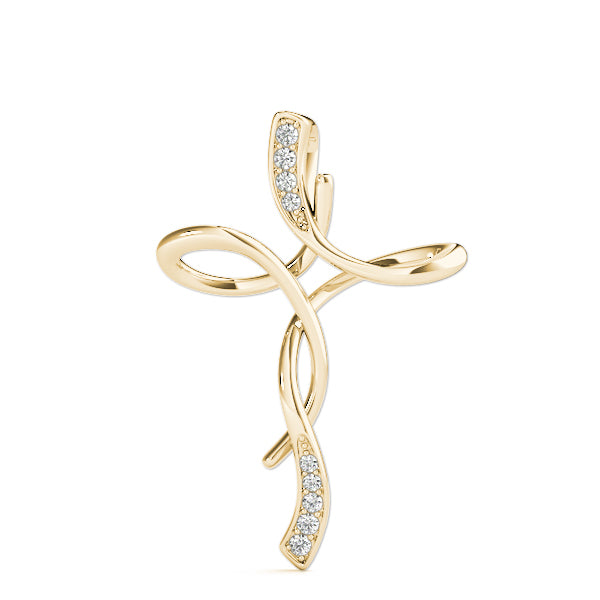 Yellow gold Pavé Round Diamond Twist Cross Pendant 1