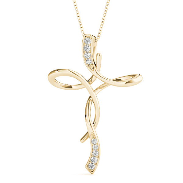 Yellow gold Pavé Round Diamond Twist Cross Pendant