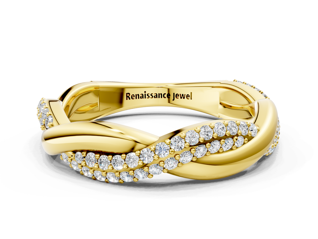 Yellow gold Pavé Round Diamond Twist Eternity Band with Prong Setting_55