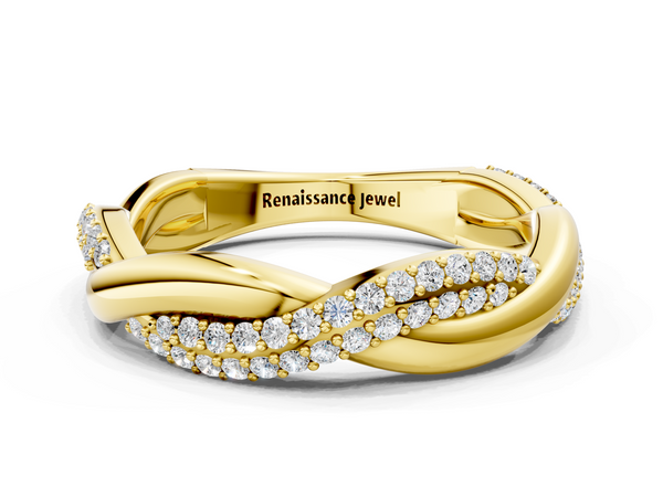 Yellow gold Pavé Round Diamond Twist Eternity Band with Prong Setting