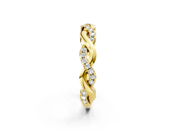 Yellow gold Pavé Round Diamond Twist Eternity Band with Shared Prong Setting