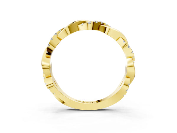 Yellow gold Pavé Round Diamond Twist Eternity Band with Shared Prong Setting