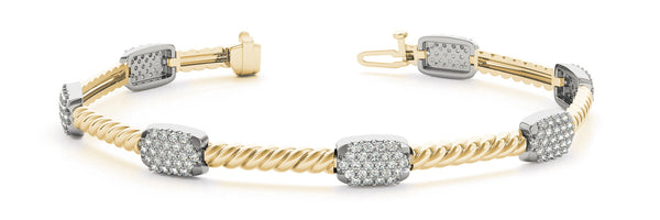 Yellow gold Pavé Round Diamond Twist Link Bracelet with Box Clasp