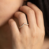 Yellow gold Pavé Round Diamond V-Shaped Chevron Band with Shared Prong Setting_130