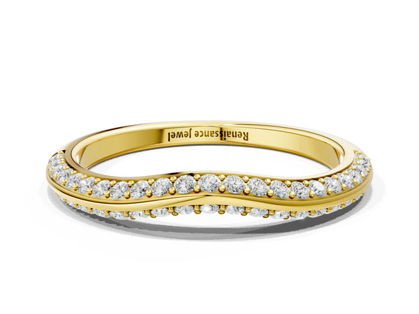 Yellow gold Pavé Round Diamond Wave Band with Shared Prong Setting