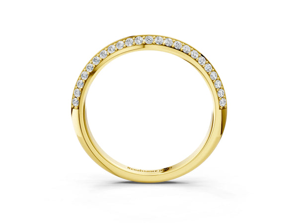 Yellow gold Pavé Round Diamond Wave Band with Shared Prong Setting