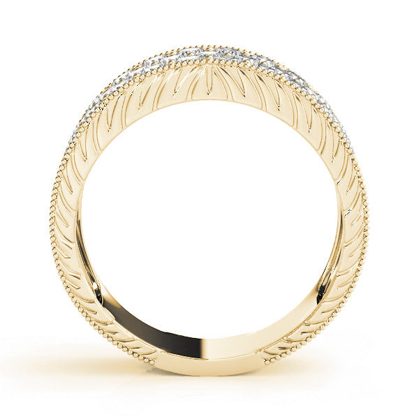 Yellow gold Pavé Round Diamond Wide Band with Milgrain Edge 1