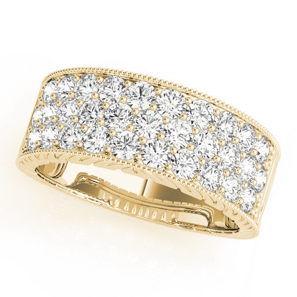 Yellow gold Pavé Round Diamond Wide Band with Milgrain Edge