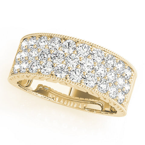 Yellow gold Pavé Round Diamond Wide Band with Milgrain Edge