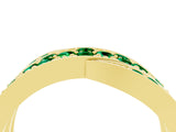 Yellow gold Pavé Round Emerald Crossover Band with Bead Prong Setting_10