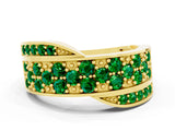 Yellow gold Pavé Round Emerald Crossover Band with Bead Prong Setting_6
