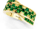 Yellow gold Pavé Round Emerald Crossover Band with Bead Prong Setting_7