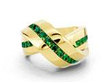 Yellow gold Pavé Round Emerald Crossover Band with Channel Setting_6