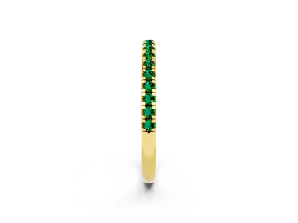 Yellow Gold Round Lab-Grown Emerald Slim Pave Half Eternity Band with Shared Prongs