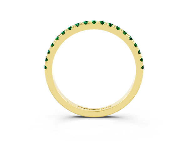 Yellow Gold Round Lab-Grown Emerald Slim Pave Half Eternity Band with Shared Prongs