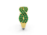 Yellow gold Pavé Round Emerald Infinity Twist Band with Shared Prong Setting_8