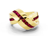 Yellow gold Pavé Round Garnet Crossover Band with Channel Setting_6