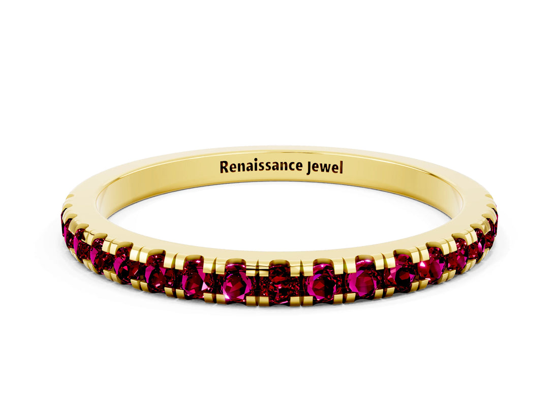 Yellow gold Pavé Round Garnet Half Eternity Band with Shared Prong Setting_6