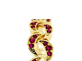 Yellow gold Pavé Round Garnet Interlocking Eternity Band with Bezel Prong Setting_11