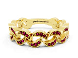 Yellow gold Pavé Round Garnet Interlocking Eternity Band with Bezel Prong Setting_6
