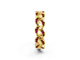Yellow gold Pavé Round Garnet Interlocking Eternity Band with Bezel Prong Setting_8