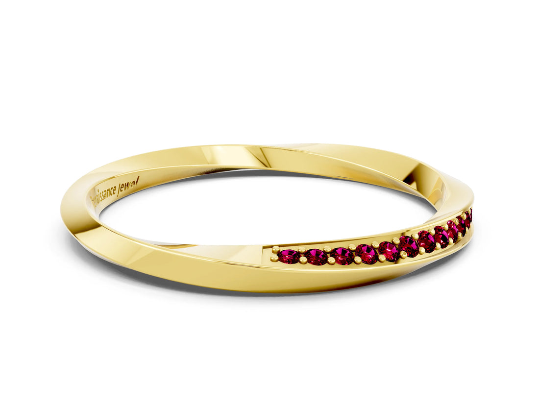 Yellow gold Pavé Round Garnet Twist Band_24