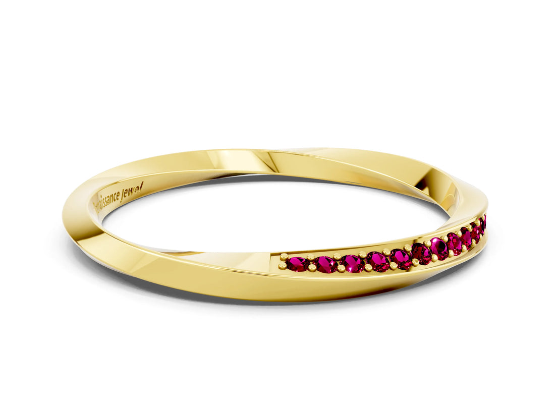 Yellow gold Pavé Round Garnet Twist Band_6