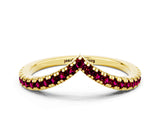 Yellow gold Pavé Round Garnet V-Shaped Chevron Band with Shared Prong Setting_6