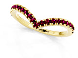 Yellow gold Pavé Round Garnet V-Shaped Chevron Band with Shared Prong Setting_7
