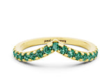 Yellow gold Pavé Round Green Sapphire Chevron Band with Shared Prong Setting_6
