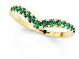 Yellow gold Pavé Round Green Sapphire Chevron Band with Shared Prong Setting_7