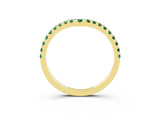 Yellow gold Pavé Round Green Sapphire Chevron Band with Shared Prong Setting_9