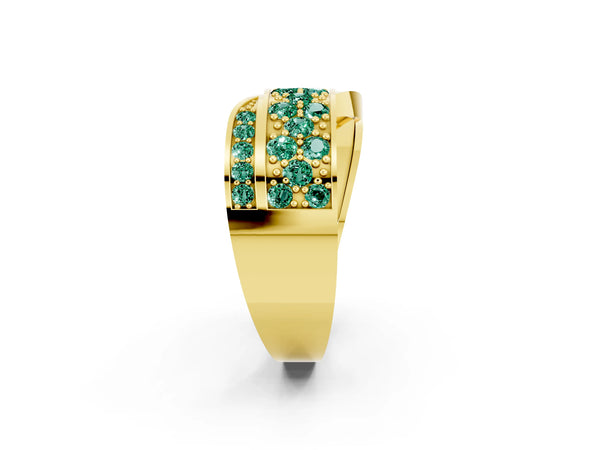 Yellow gold Pavé Round Green Sapphire Crossover Band with Bead Prong Setting