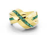 Yellow gold Pavé Round Green Sapphire Crossover Band with Channel Setting_6
