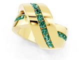 Yellow gold Pavé Round Green Sapphire Crossover Band with Channel Setting_7