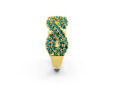 Yellow gold Pavé Round Green Sapphire Infinity Twist Band with Shared Prong Setting_8