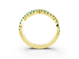 Yellow gold Pavé Round Green Sapphire Infinity Twist Band with Shared Prong Setting_9