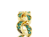 Yellow gold Pavé Round Green Sapphire Interlocking Eternity Band with Bezel Prong Setting_11