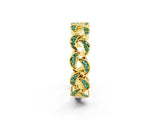 Yellow gold Pavé Round Green Sapphire Interlocking Eternity Band with Bezel Prong Setting_8