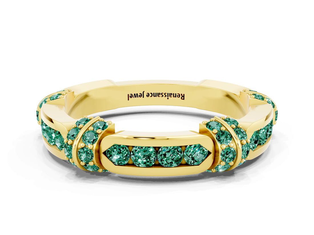 Yellow gold Pavé Round Green Sapphire Link Band with Bezel Setting_30