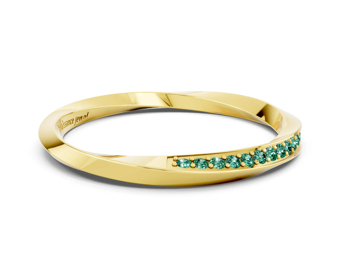 Yellow gold Pavé Round Green Sapphire Twist Band_35