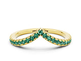 Yellow gold Pavé Round Green Sapphire V-Shaped Chevron Band with Shared Prong Setting_6