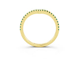 Yellow gold Pavé Round Green Sapphire V-Shaped Chevron Band with Shared Prong Setting_9