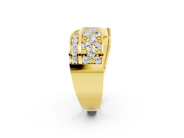 Yellow gold Pavé Round Moissanite Crossover Band with Bead Prong Setting