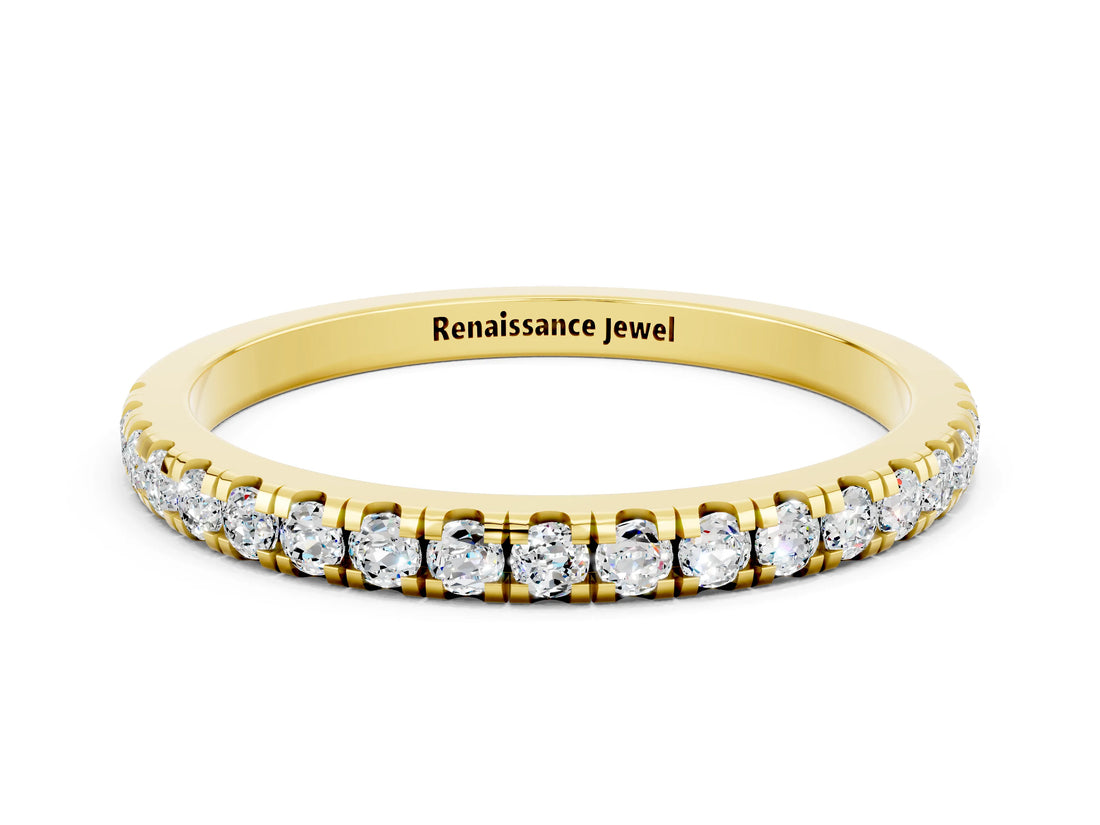 Yellow gold Pavé Round Moissanite Half Eternity Band with Shared Prong Setting_6
