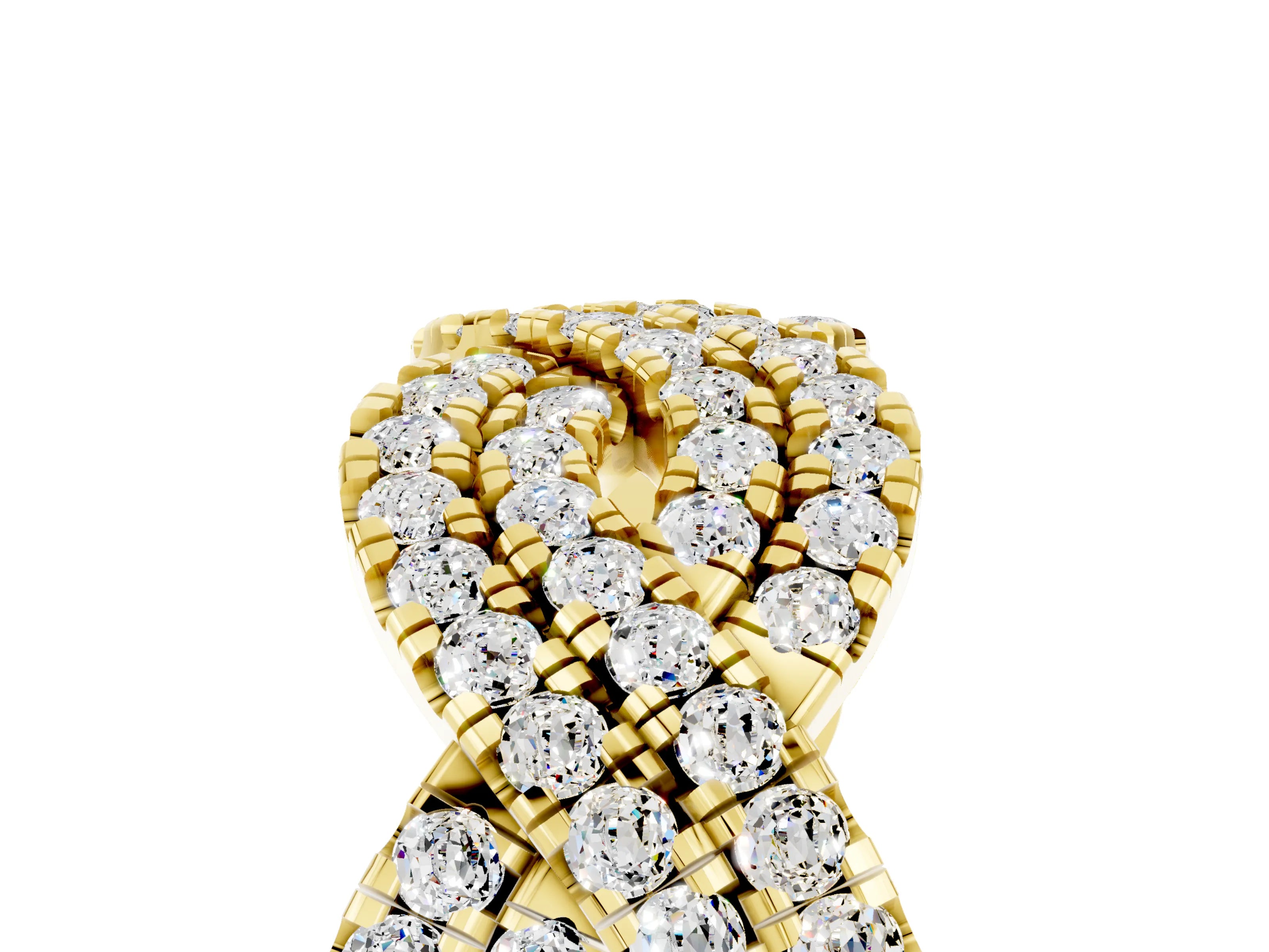 Yellow gold Pavé Round Moissanite Infinity Twist Band with Shared Prong Setting_11